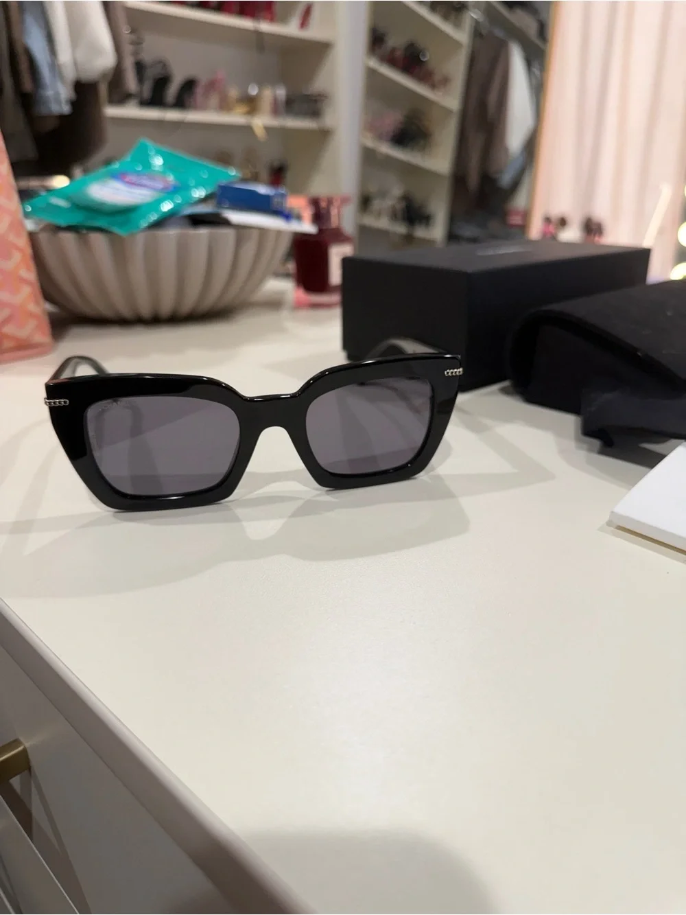 CHANEL Black Sunglasses with Gold CC Accent